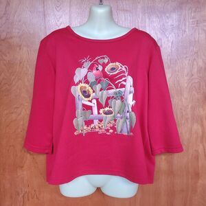 Vintage 80s Crewneck Sweatshirt Missy L Red Sunflower Cardinal Grandma Autumn